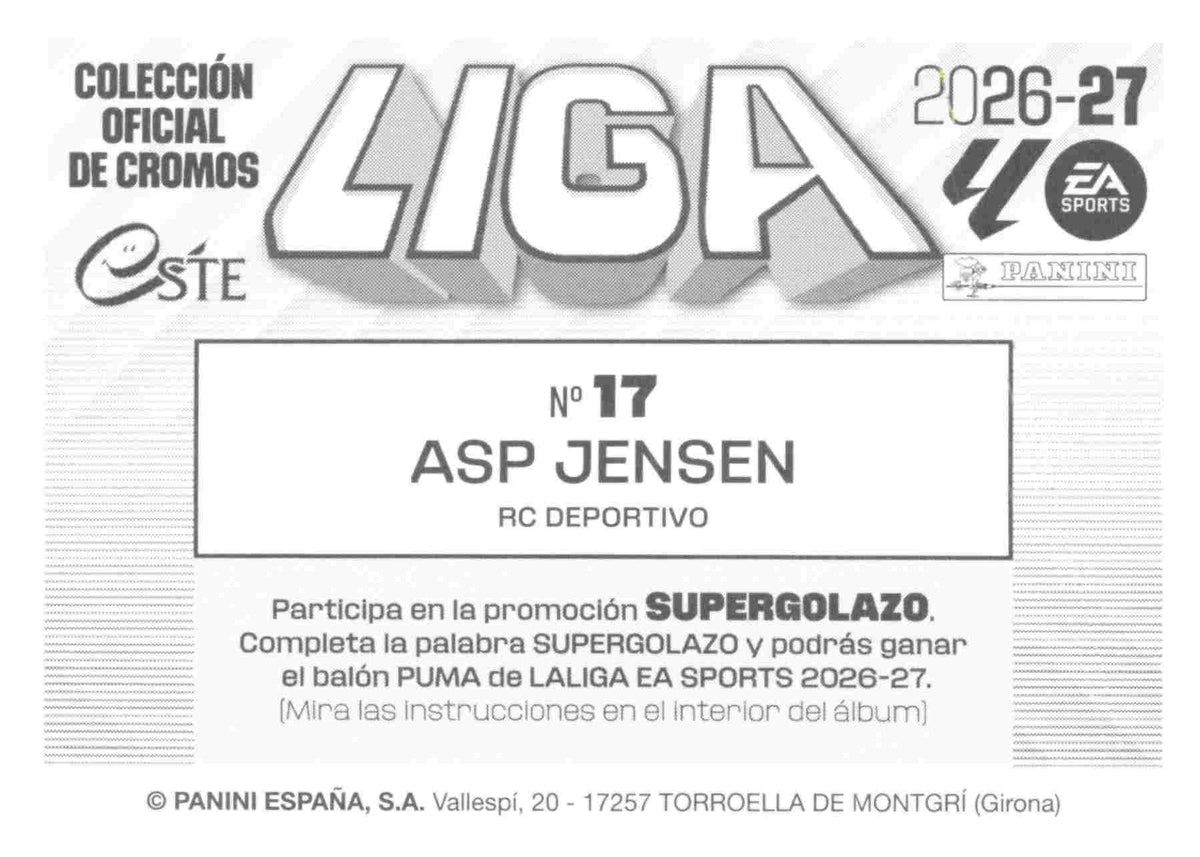 Panini | Liga Este | 2026-2027 | Deportivo La Coruña | Basico | #17 | Asp Jensen | 3ª Edición