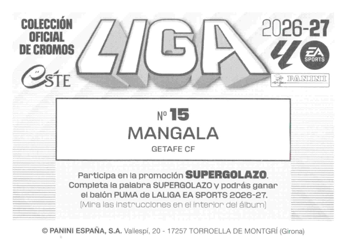 Panini | Liga Este | 2026-2027 | Getafe CF | Basico | #15 | Mangala | 3ª Edición