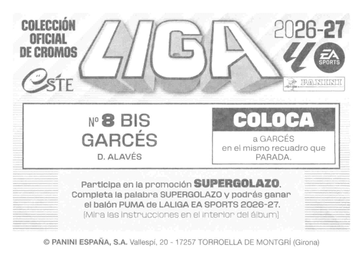 Panini | Liga Este | 2026-2027 | Deportivo Alavés | Basico | #08 Bis | Garces | 3ª Edición