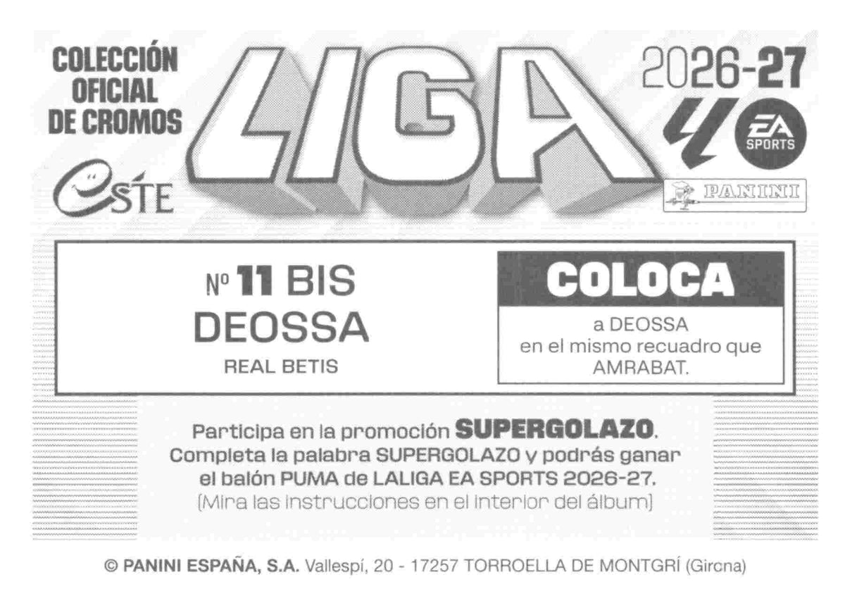 Panini | Liga Este | 2026-2027 | Real Betis | Basico | #11 Bis | Deossa | 3ª Edición