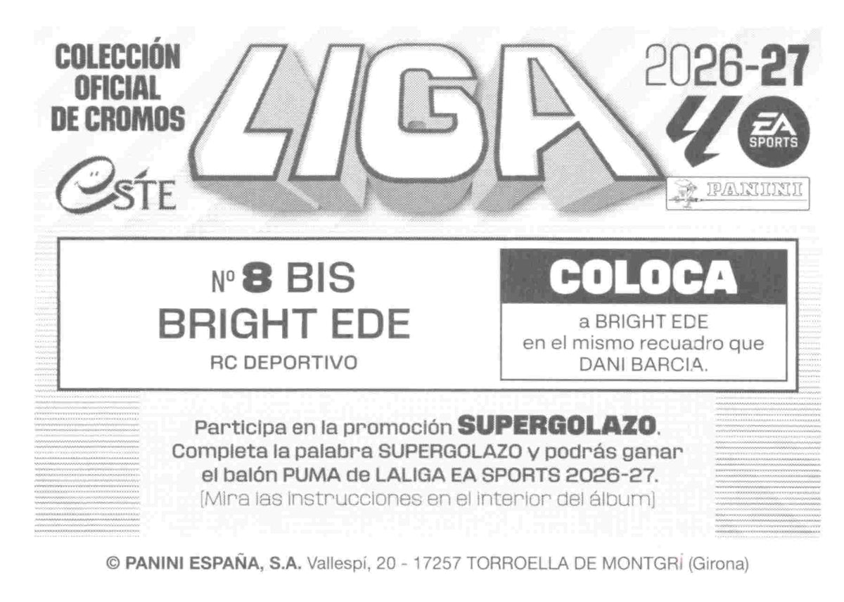 Panini | Liga Este | 2026-2027 | Deportivo La Coruña | Basico | #08 Bis | Bright Ede | 3ª Edición