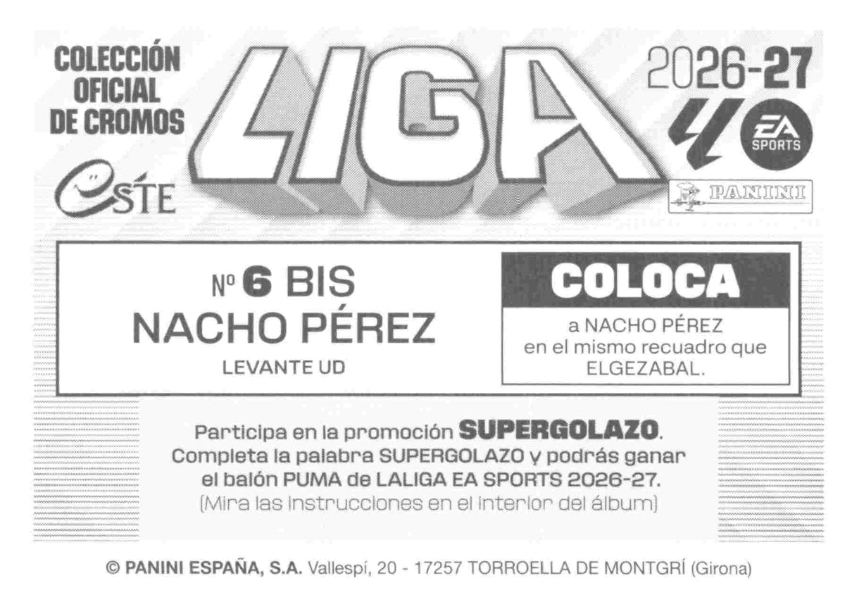 Panini | Liga Este | 2026-2027 | Levante UD | Basico | #06 Bis | Nacho Perez | 3ª Edición