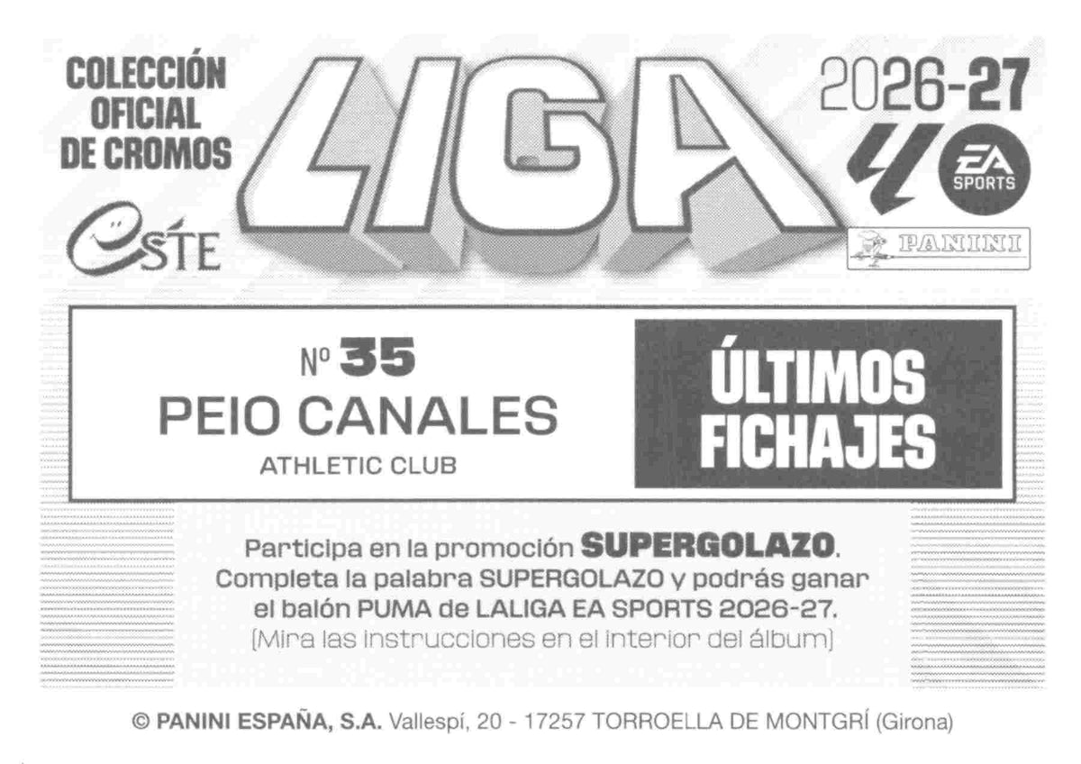 Panini | Liga Este | 2026-2027 | Athletic Club | Basico | #UF35 | Peio Canales | Últimos Fichajes | 3ª Edición