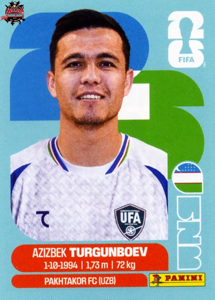 #UZB014 | Panini | Fifa World Cup Stickers | 2026 | Azizbek Turgunboev | Uzbekistan | Base - International version