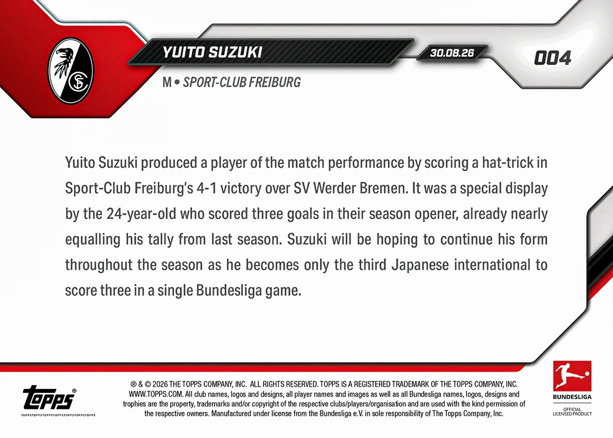 2026-27 | Topps | Now | Bundesliga | #004 | Yuito Suzuki | Base