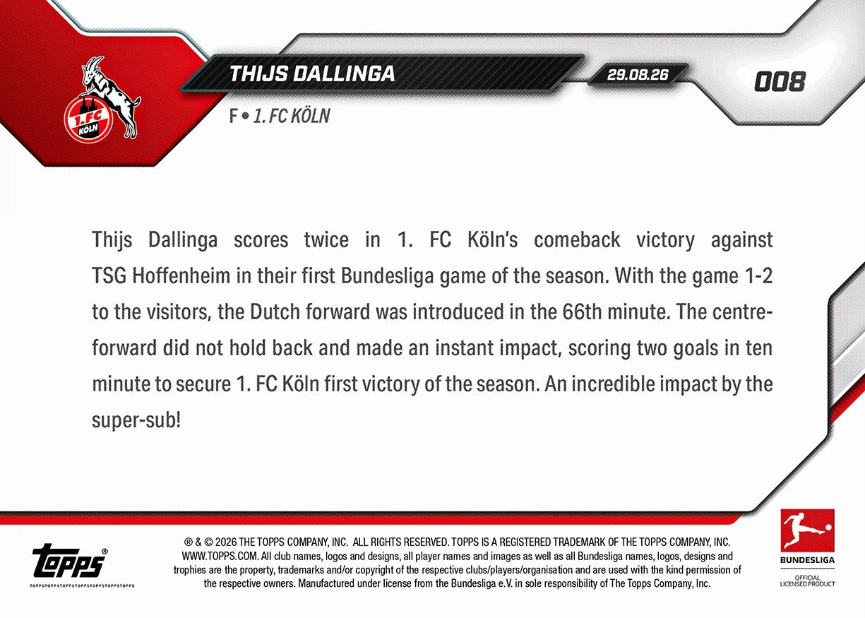 2026-27 | Topps | Now | Bundesliga | #008 | Thijs Dallinga | Base
