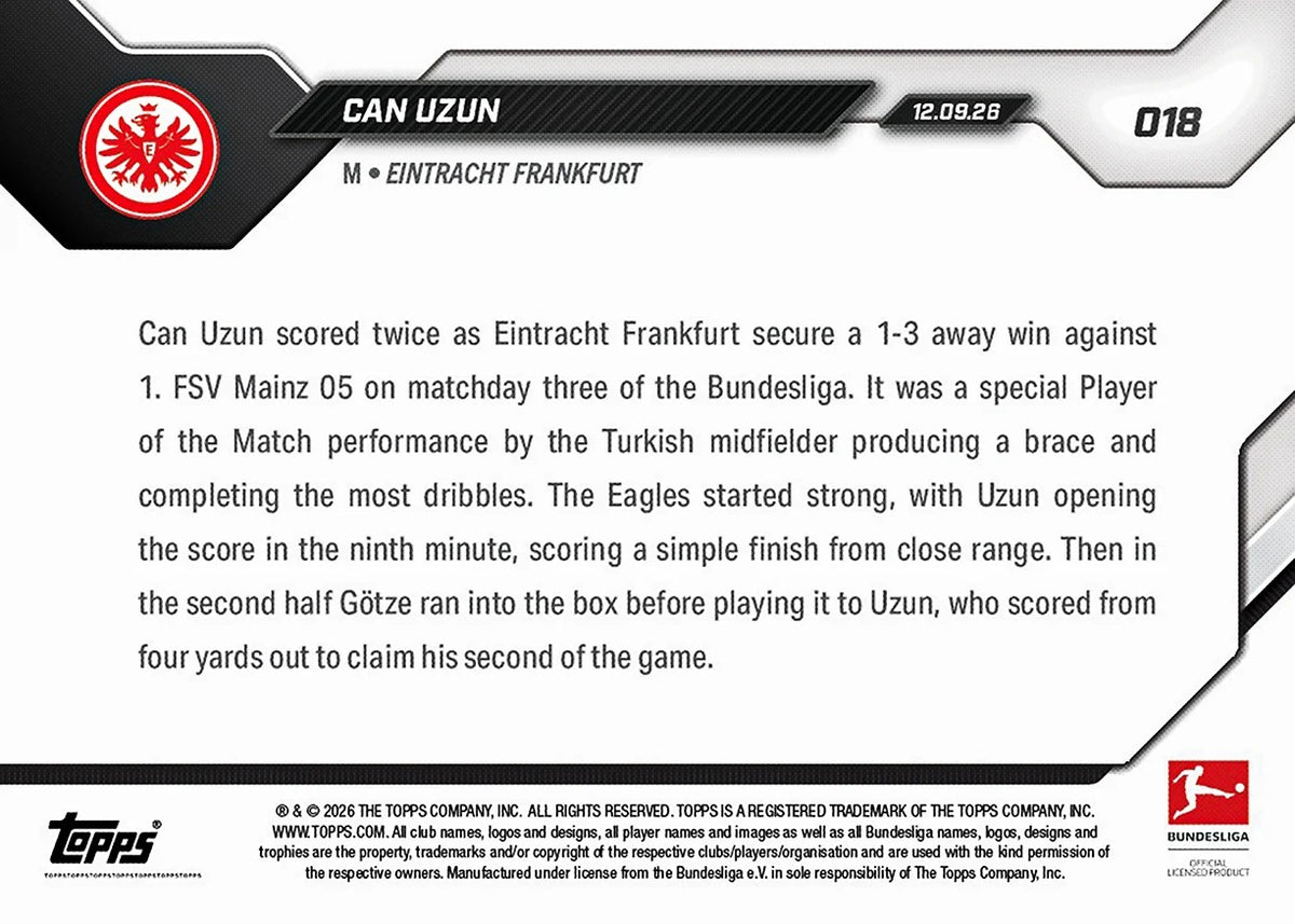 2026-27 | Topps | Now | Bundesliga | #018 | Can Uzun | Base