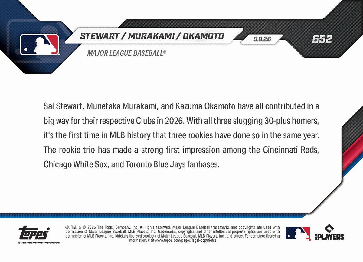 2026 | Topps | Now | MLB | #652 | Stewart-Murakami-Okamoto | Base