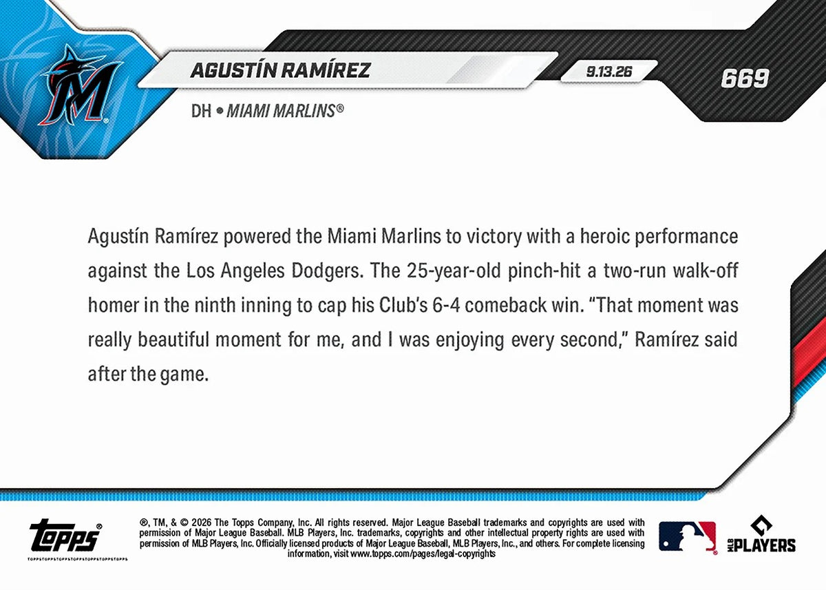 2026 | Topps | Now | MLB | #669 | Agustin Ramirez | Base