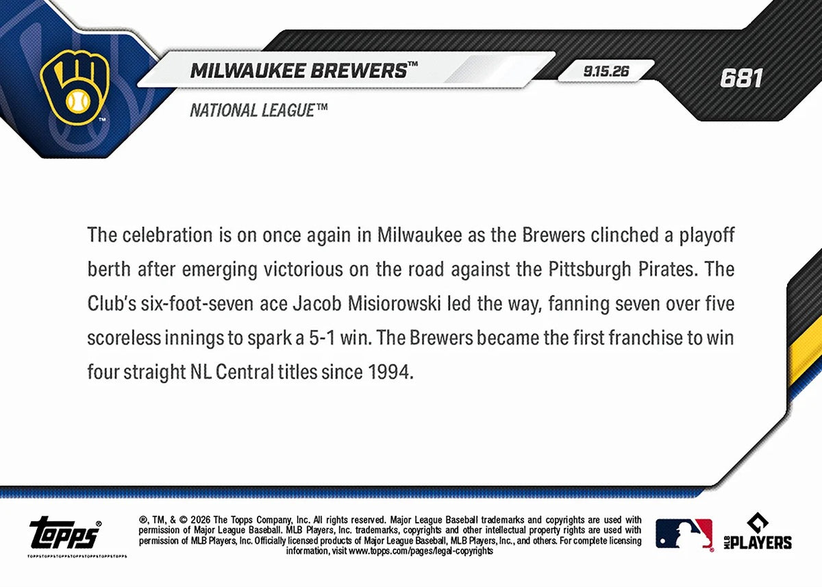 2026 | Topps | Now | MLB | #681 | Milwaukee Brewers | Base