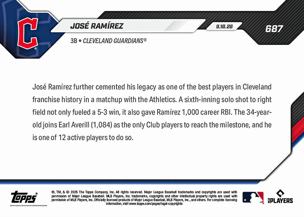 2026 | Topps | Now | MLB | #687 | Jose Ramirez | Base