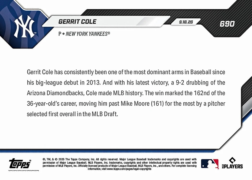 2026 | Topps | Now | MLB | #690 | Gerrit Cole | Base