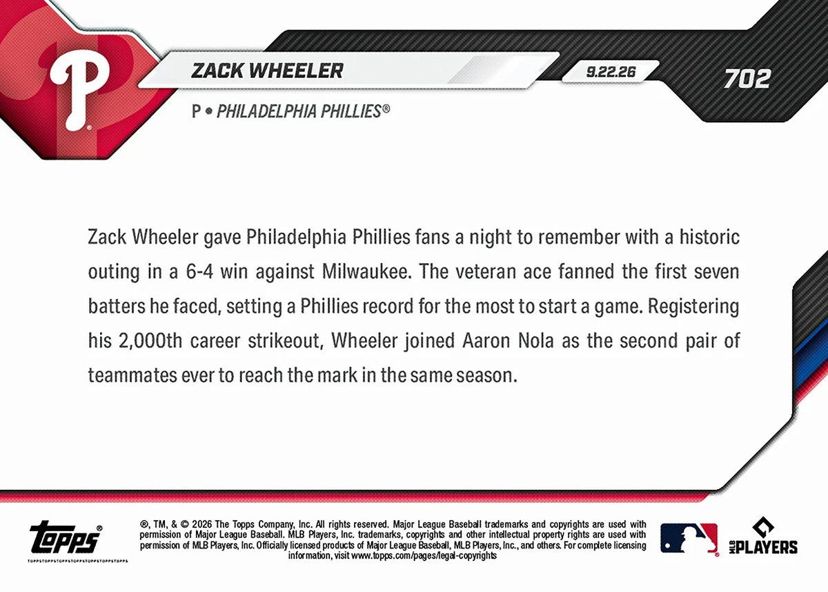 2026 | Topps | Now | MLB | #702 | Zack Wheeler | Base