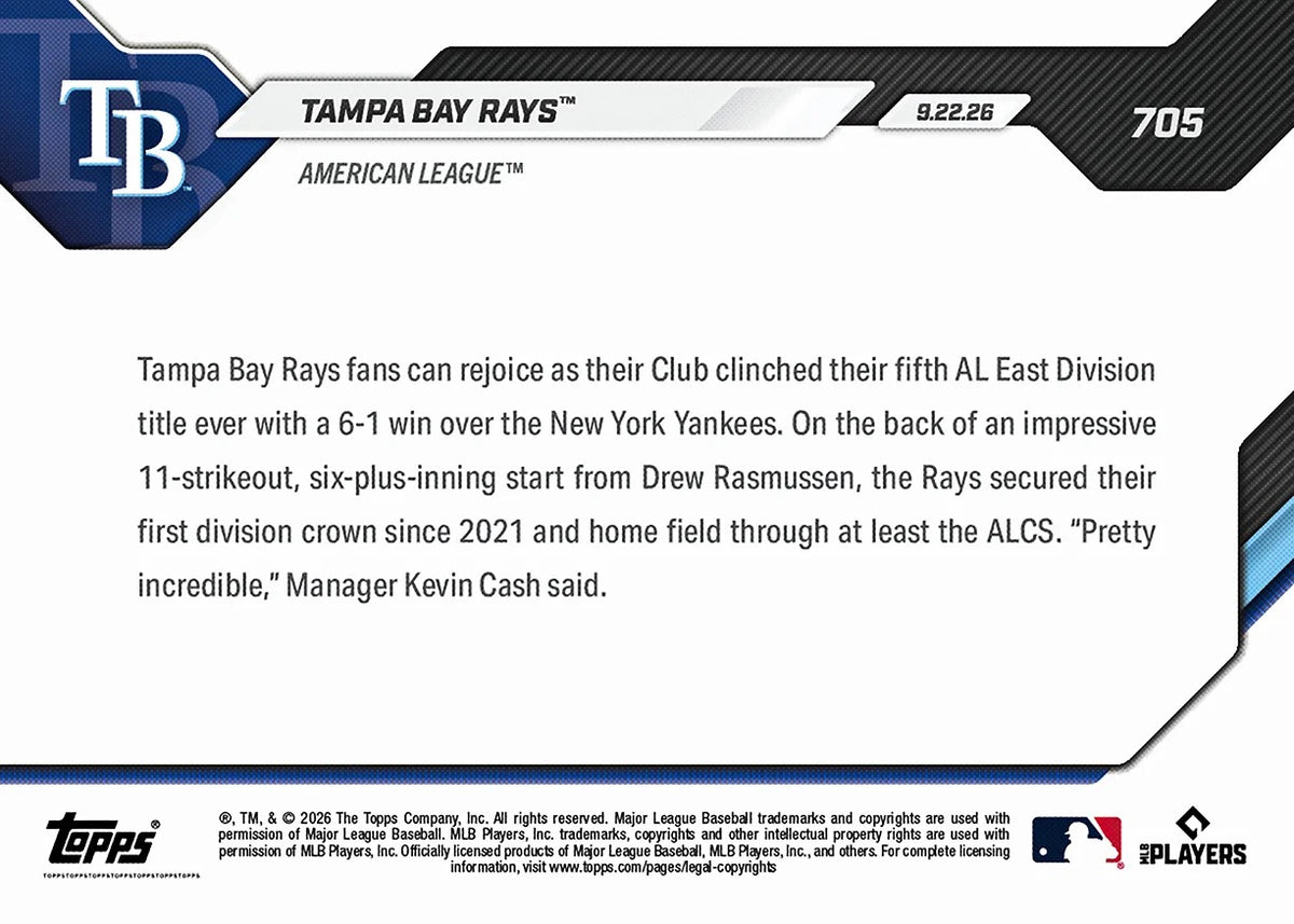 2026 | Topps | Now | MLB | #705 | Tampa Bay Rays | Base