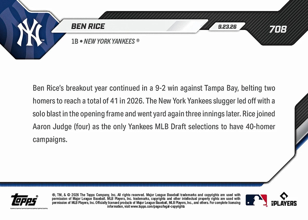 2026 | Topps | Now | MLB | #708 | Ben Rice | Base