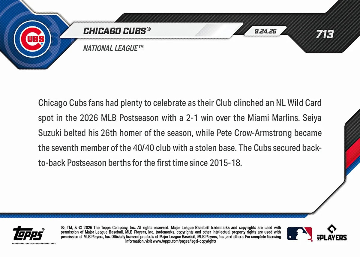 2026 | Topps | Now | MLB | #713 | Chicago Cubs | Base