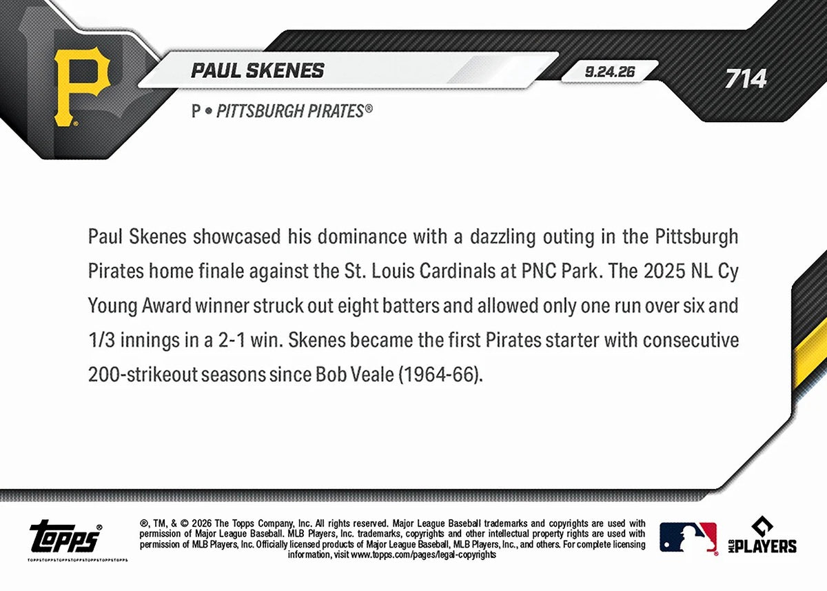 2026 | Topps | Now | MLB | #714 | Paul Skenes | Base