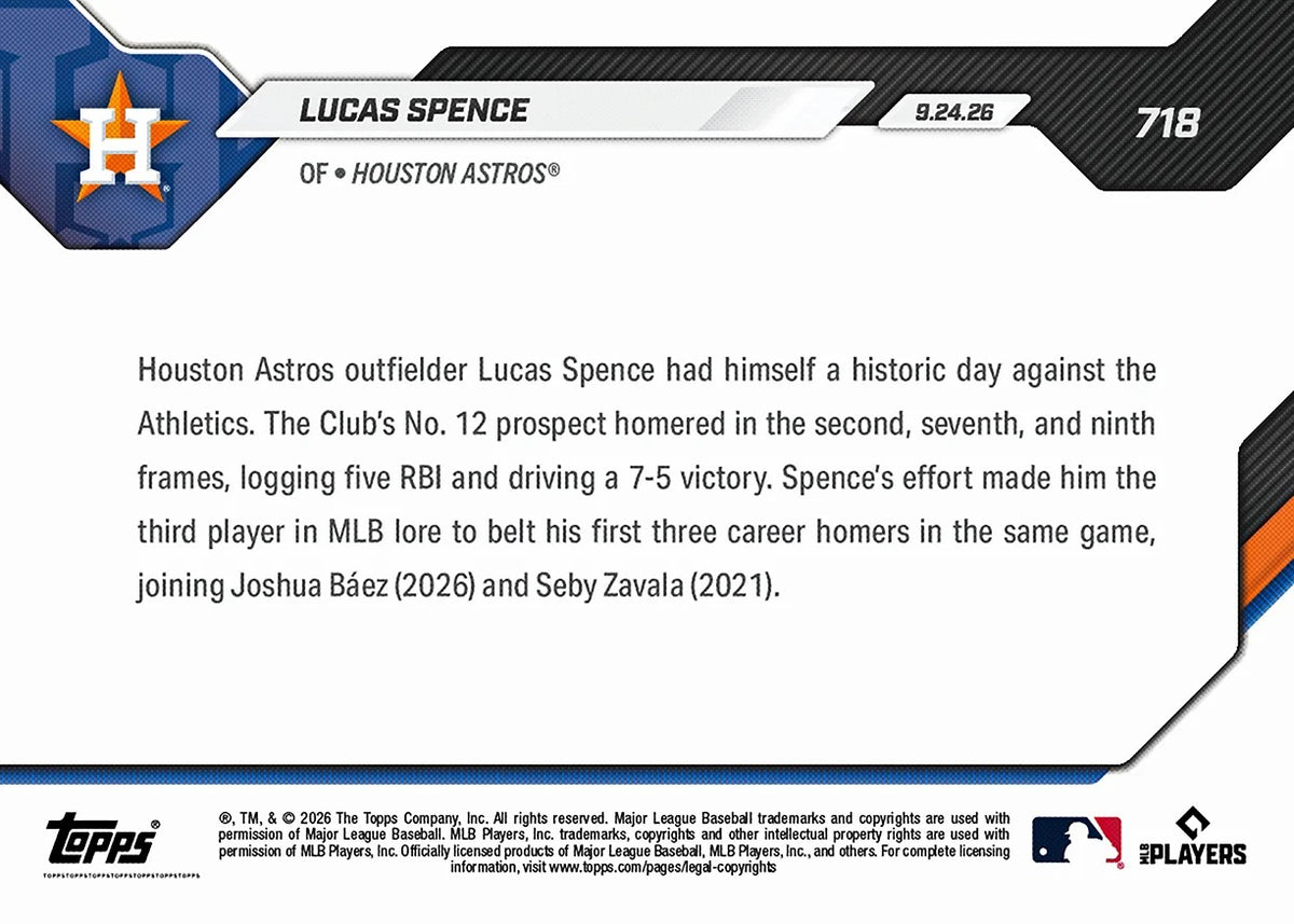 2026 | Topps | Now | MLB | #718 | Lucas Spence | Base