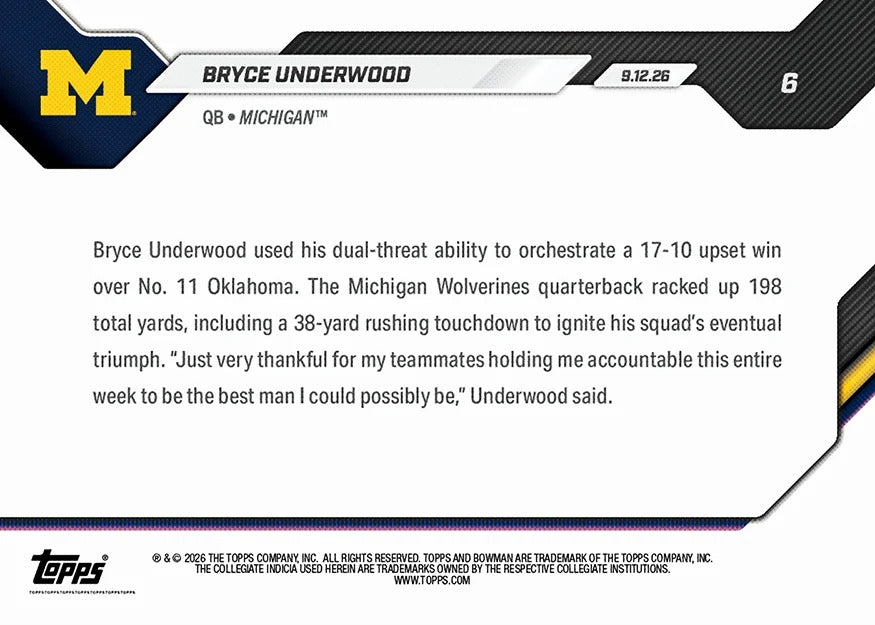 2026-27 | Topps | Now | Bowman U | #006 | Bryce Underwood | Base