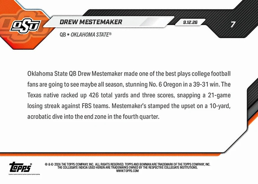 2026-27 | Topps | Now | Bowman U | #007 | Drew Mestemaker | Base
