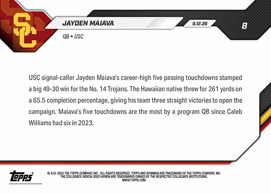 2026-27 | Topps | Now | Bowman U | #008 | Jayden Maiava | Base