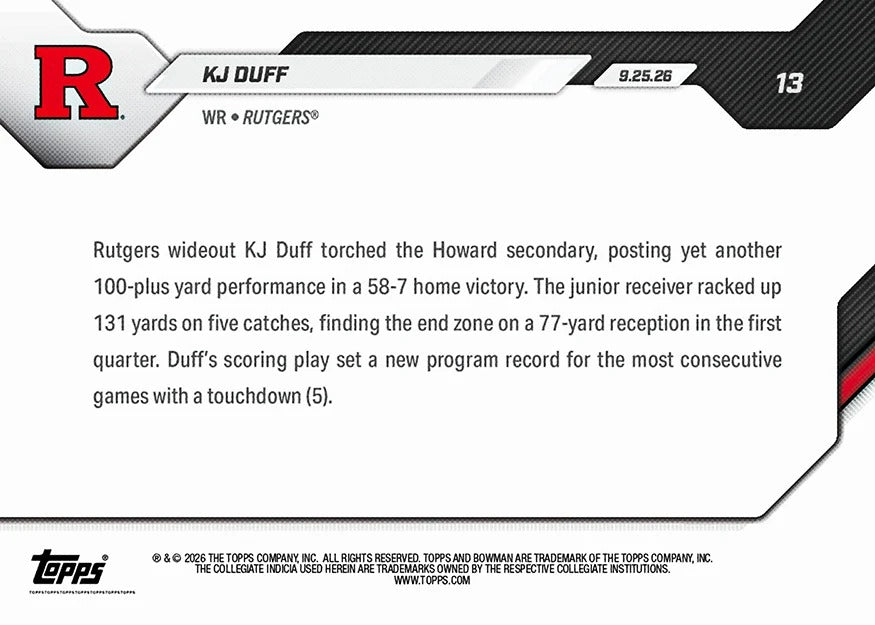 2026-27 | Topps | Now | Bowman U | #013 | KJ Duff | Base