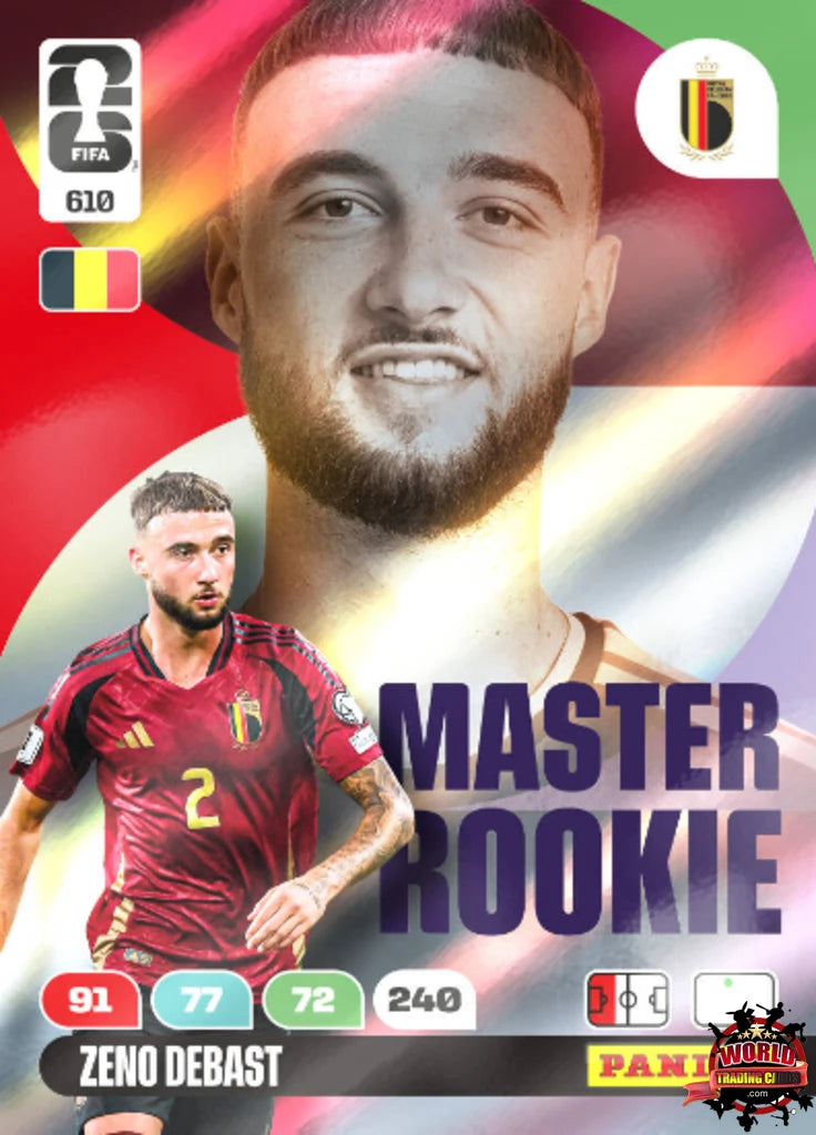 #610|Panini|Adrenlyn XL|FIFA World Cup|2026|Zeno Debast|Master Rookie