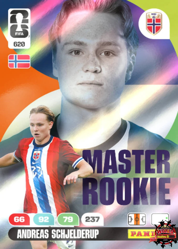 #620|Panini|Adrenlyn XL|FIFA World Cup|2026|Andreas Schjelderup|Master Rookie