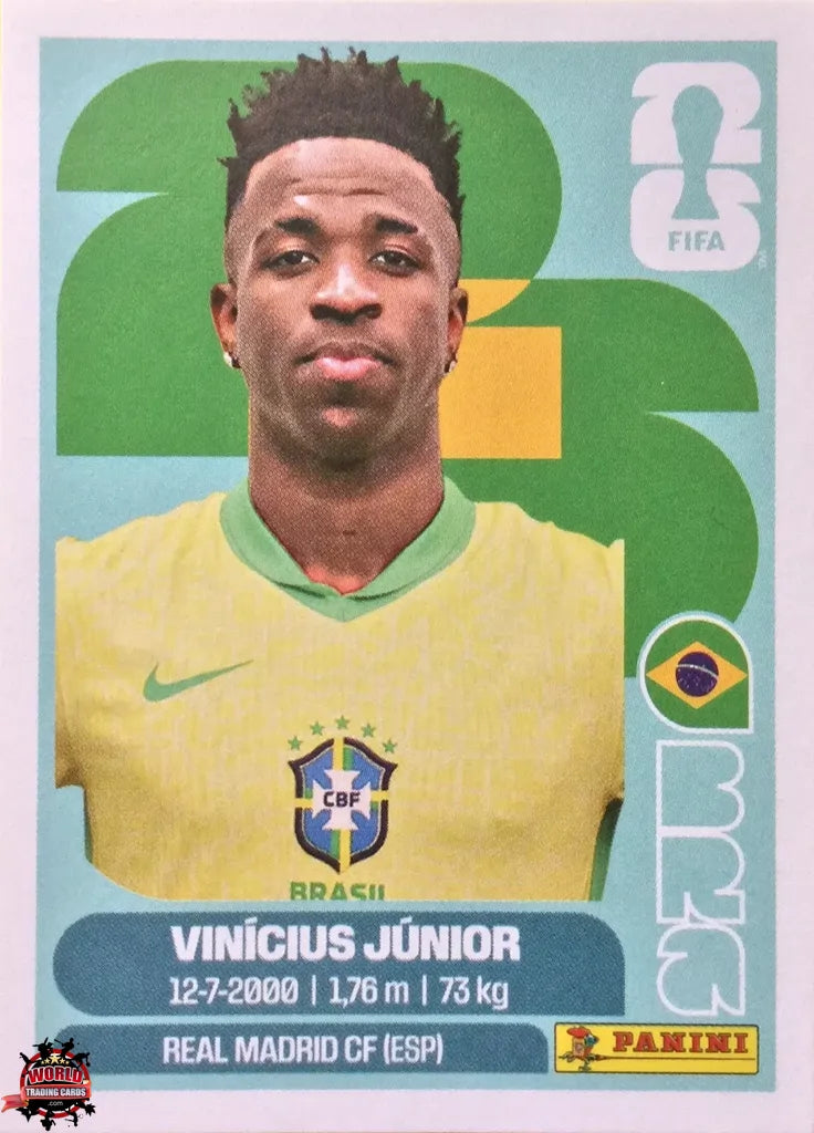 #BRA014WB | Panini | Fifa World Cup Stickers | 2026 | Vinicius Júnior | Brazil | Base | USA Edition | WHITE BORDER
