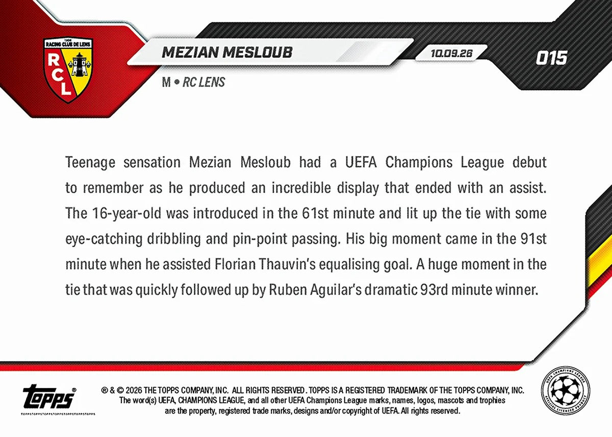 2026-27 | Topps | Now | Uefa Champions League | #015 | Mezian Soares Mesloub | Base