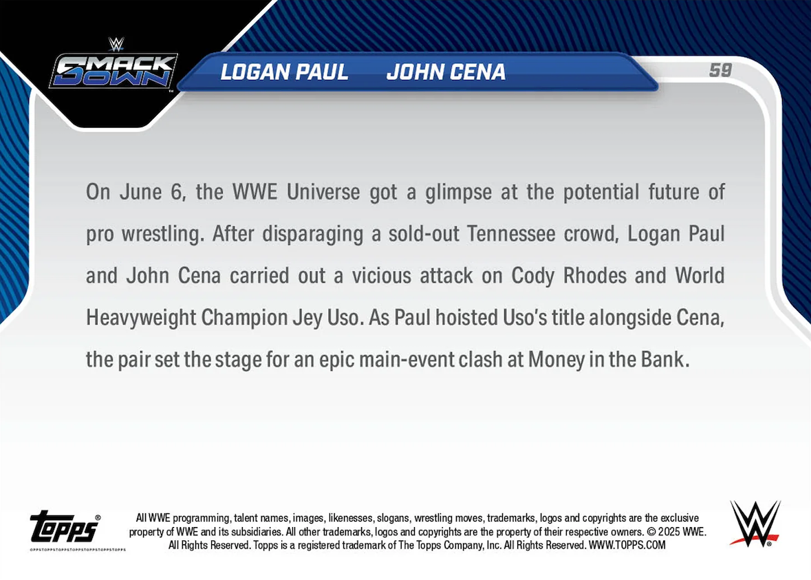 John Cena / Logan Paul - 2025 WWE Topps NOW - Card 59 - World Trading Cards