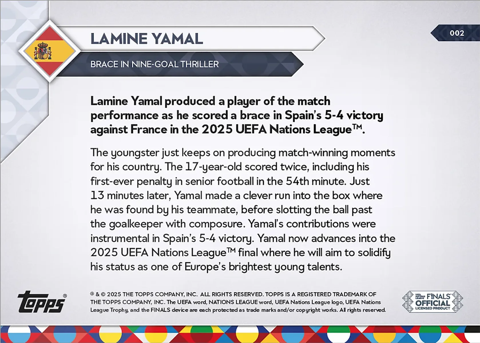 Lamine Yamal - 2025 UEFA Nations League Topps NOW - Card 2 - World Trading Cards