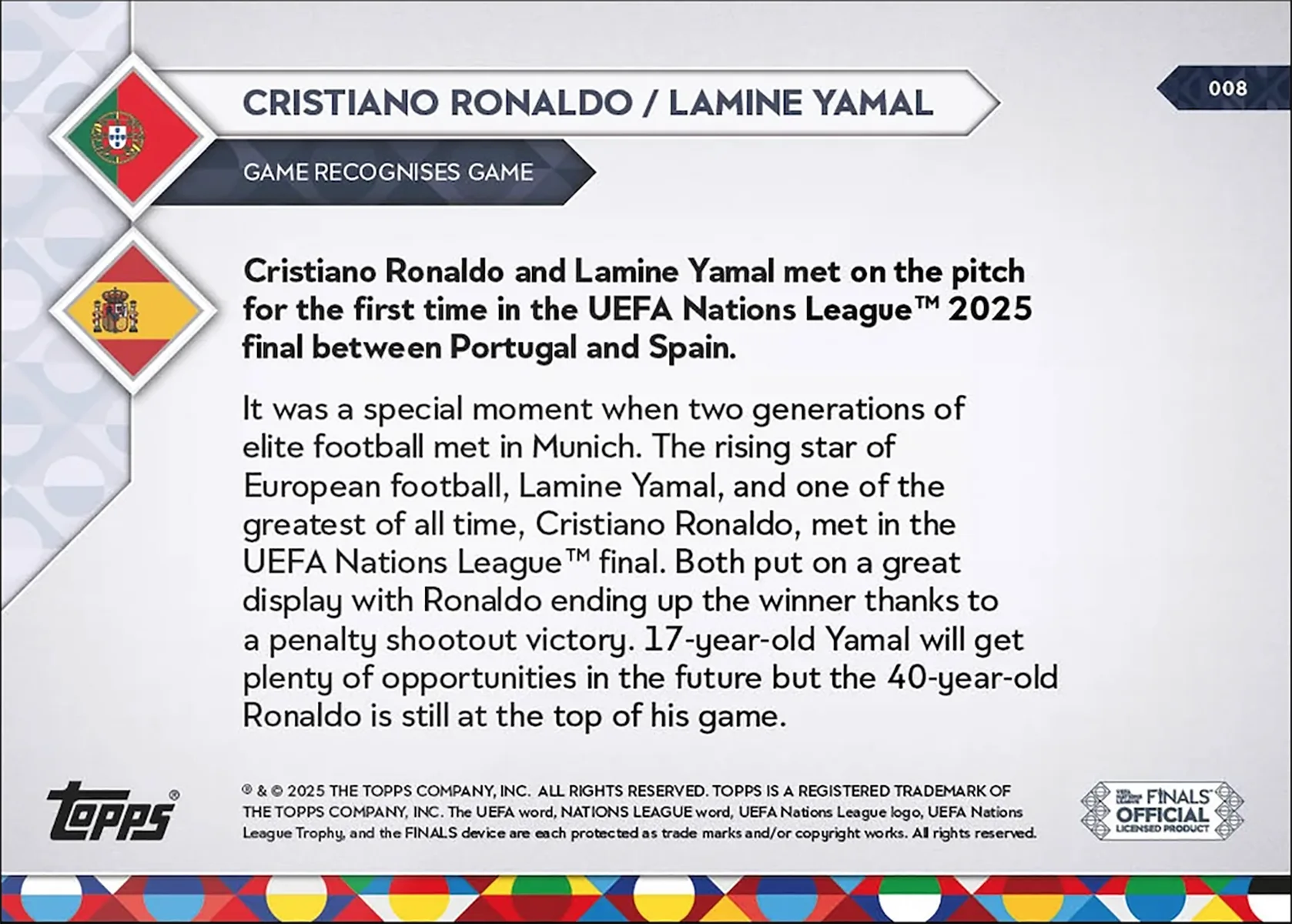 Lamine Yamal & Cristiano Ronaldo - 2025 UEFA Nations League Topps NOW - Card 8 - World Trading Cards