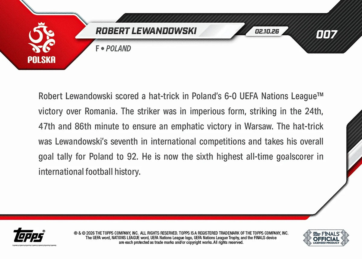 Topps | Now | UEFA Nations League | 2026-27 | #007 | Robert Lewandowski | Base