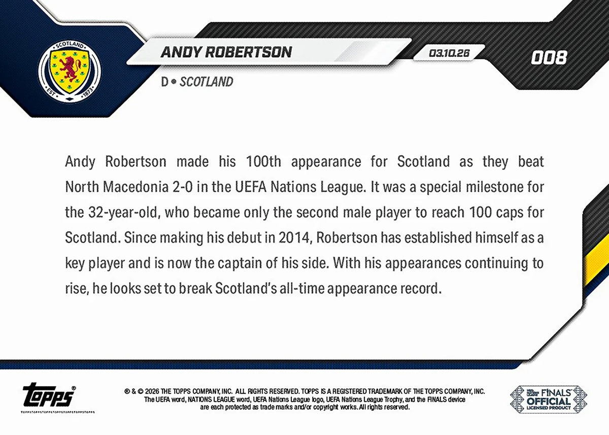 Topps | Now | UEFA Nations League | 2026-27 | #008 | Andy Robertson| Base