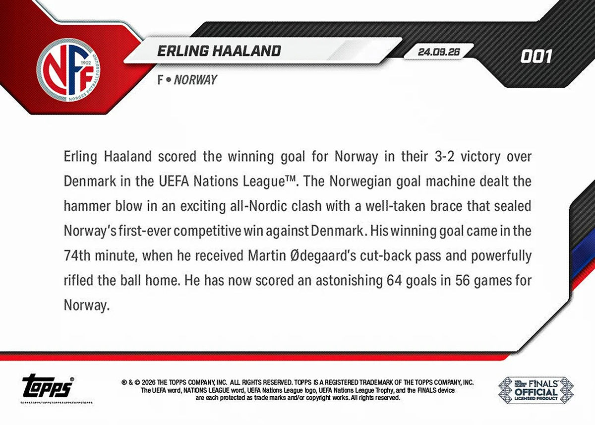 2026-27 | Topps | Now | UNL | #001 | Erling Haaland | Base