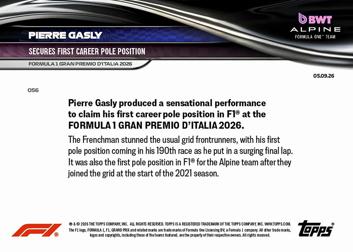 2026 | Topps | Now | Formula 1 | #056 | Pierre Gasly | Base