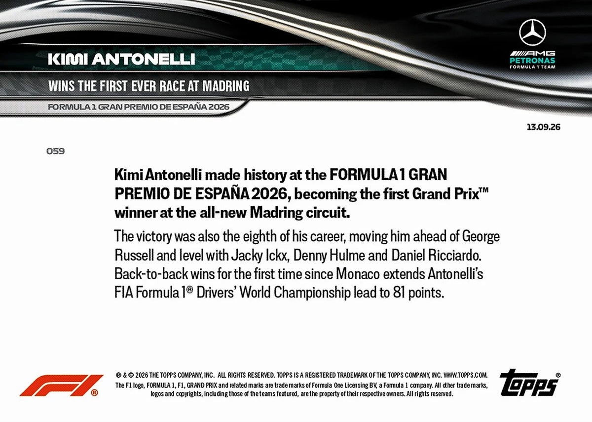 2026 | Topps | Now | Formula 1 | #059 | Kimi Antonelli | Base