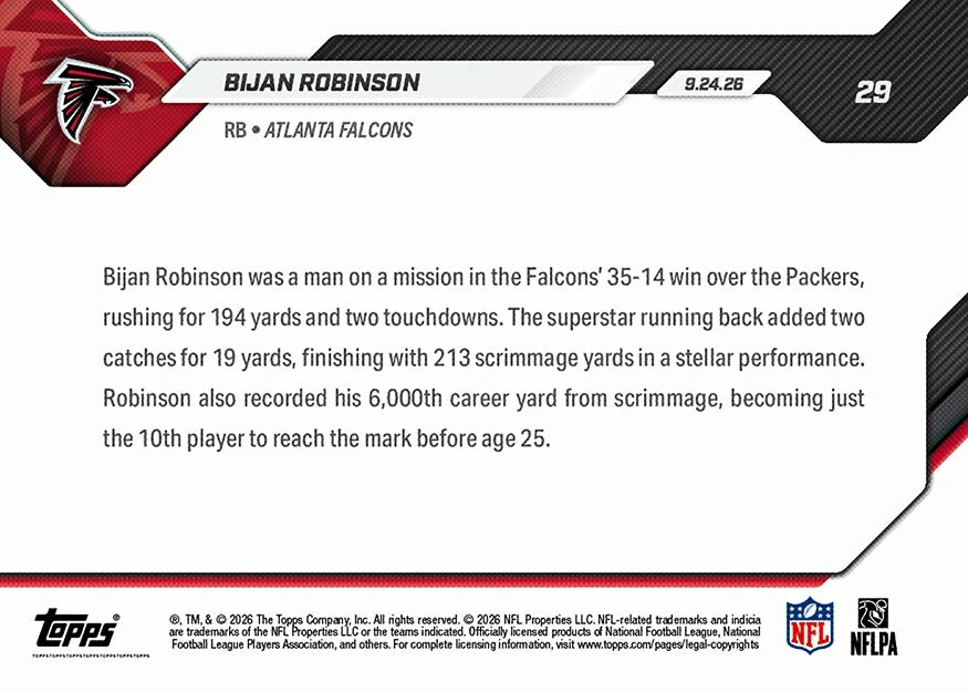 2026 | Topps | Now | NFL | #029 | Bijan Robinson | Base