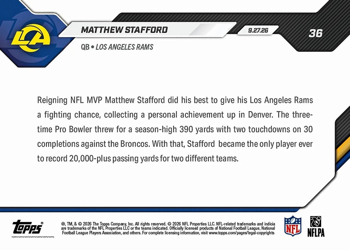 2026 | Topps | Now | NFL | #036 | Matthew Stafford | Base