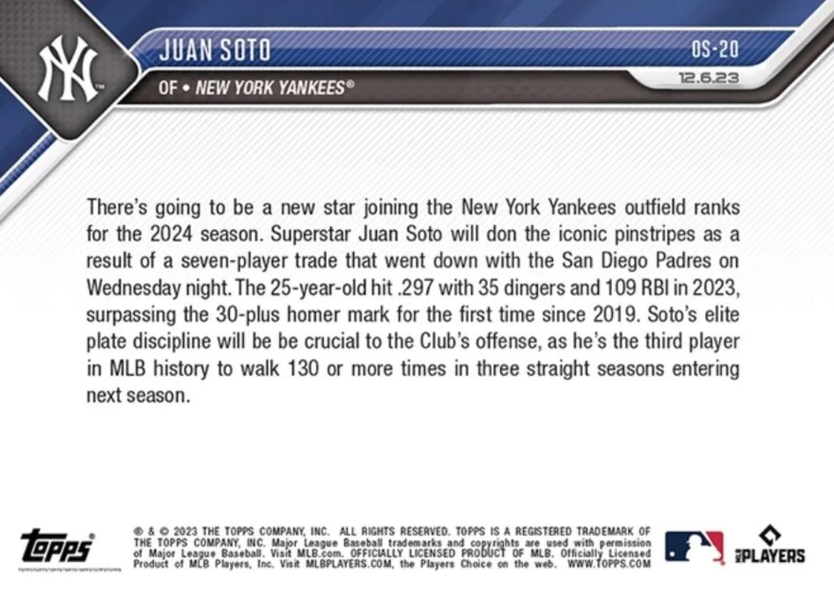 Juan Soto - 2023 - Topps Now MLB - #OS-20 - Dodgers - Traded LA Dodgers - World Trading Cards - Tarjeta Béisbol - Cromo RAW