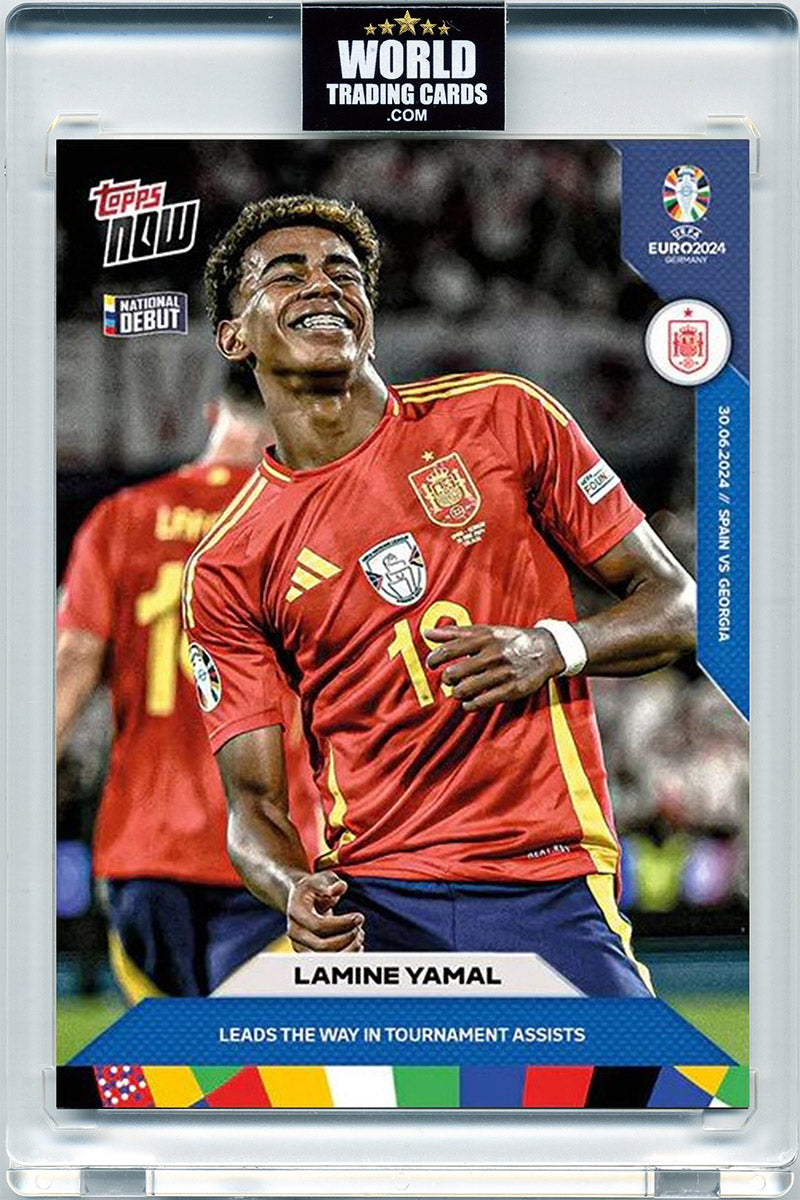 Lamine Yamal - 2024 - Topps Now Euro - España - Rookie - Récord, Asistente mas Joven en la Euro - #037 - World Trading Cards - Tarjeta Fútbol - Cromos Pristine 10