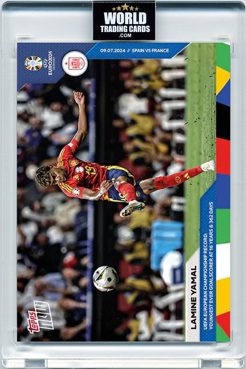 Lamine Yamal - 2024 - Topps Now Euro - España - Rookie - Récord, Jugador mas Joven en marcar gol en la Euro - #054 - World Trading Cards - Tarjeta Fútbol - Cromos Pristine 10