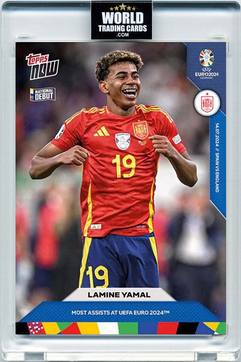Lamine Yamal - 2024 - Topps Now Euro - España - Rookie - Récord, Mayor asistente de la Euro - #067 - World Trading Cards - Tarjeta Fútbol - Cromos Pristine 10