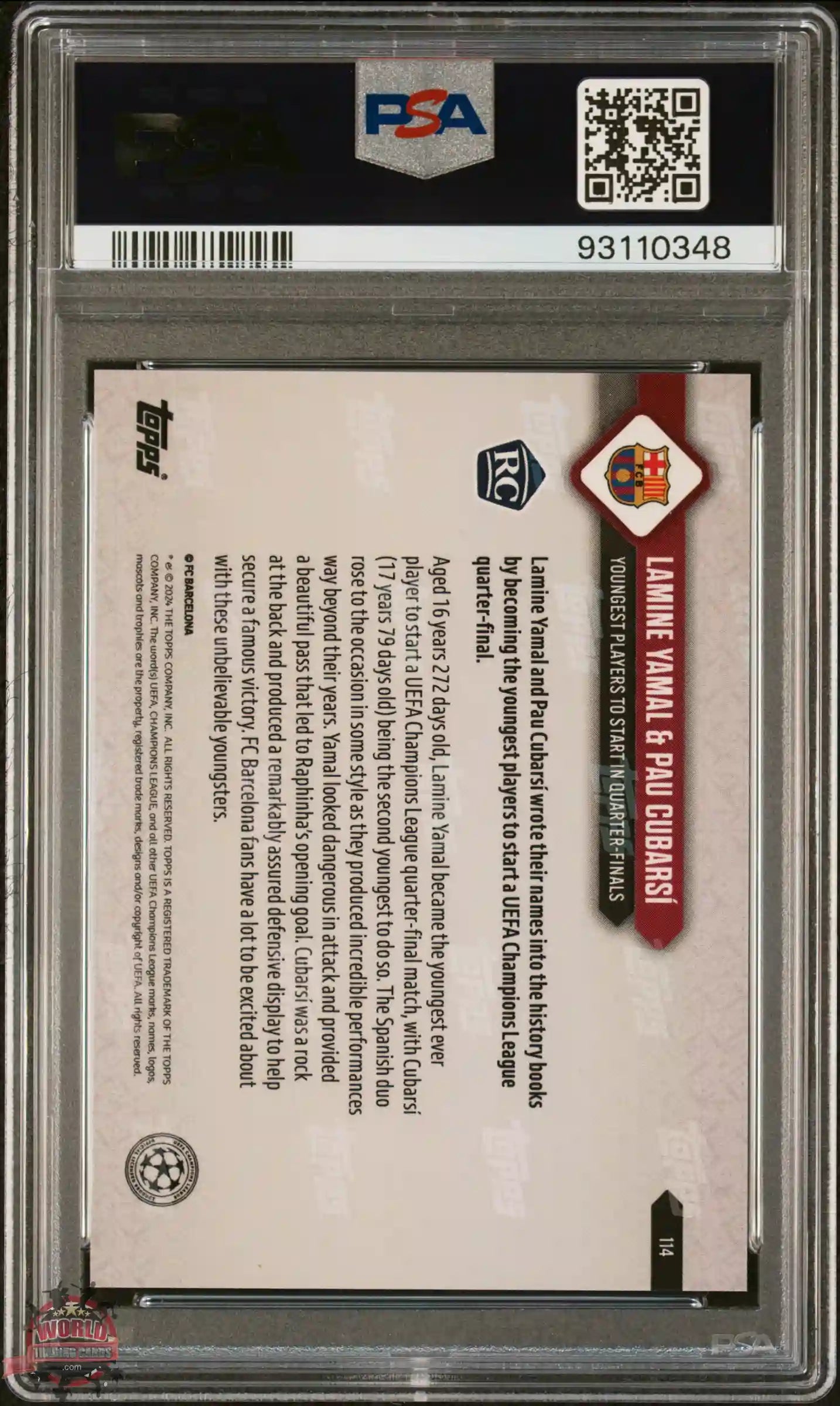 Lamine Yamal / Cubarsi - 2024 - Topps Now UCL - #114 - Barcelona - PSA 9 - World Trading Cards