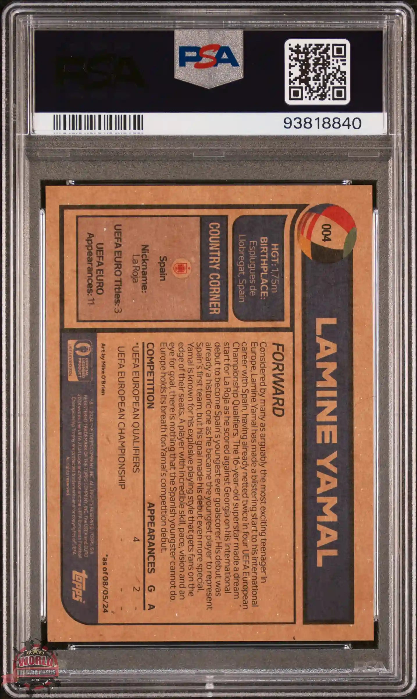 Lamine Yamal - 2024 - Topps Living Set UEFA EURO - ROOKIE - #004 - España - GRADED PSA 9 - NATIONAL DEBUT