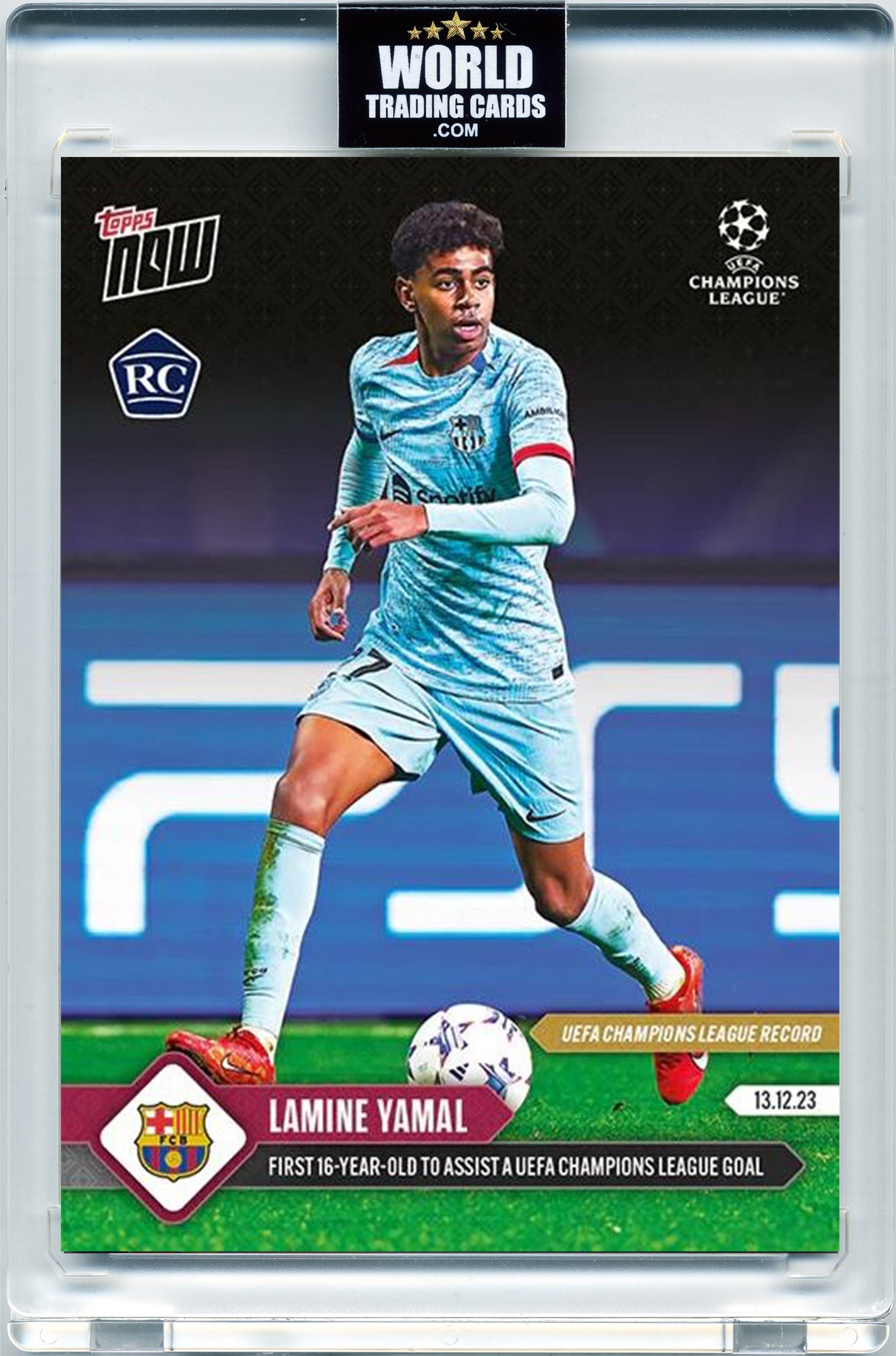 Topps Now | 2023 | UCL | #082 | Lamine Yamal | Rookie | Barcelona | Carta Suelta Faltante en Soporte Magnético | Pristine 10 | World Trading Cards