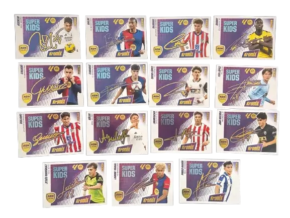 Liga Este 2025-26 - LOTE SUPER KIDS KROMIX FIRMADOS - 15 CROMOS de Fútbol PANINI