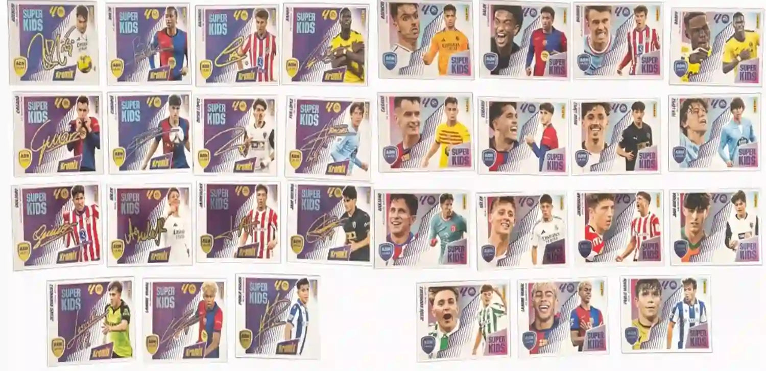 Liga Este 2025-26 - LOTE SUPER KIDS + SUPER KIDS KROMIX - 30 CROMOS de Fútbol PANINI