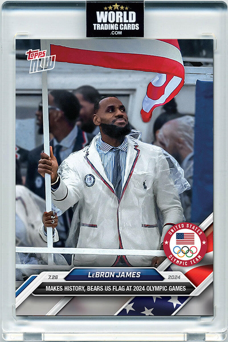 Lebron James - 2024 - Topps Now Olympic Game Paris - Abanderado - #04 - World Trading Cards - Tarjeta Basketball - Cromos Pristine 10